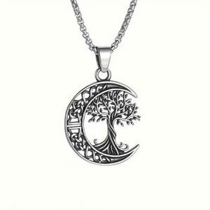 Moon Tree Of Life Unisex Stainless Steel Pendant Necklace